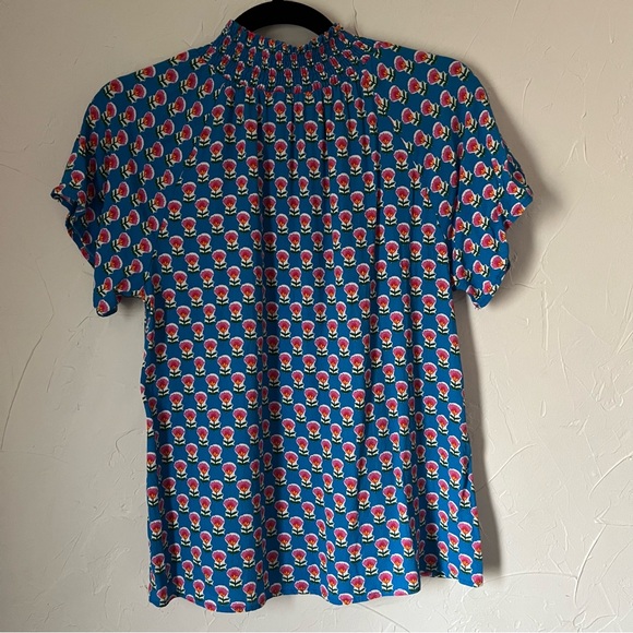 THML Blue Floral Top with Smocked Neck Size M - Picture 5 of 6